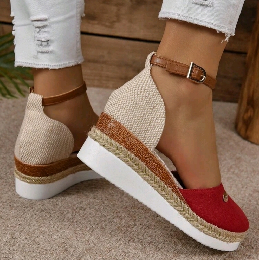 Women's Faux Suede Color Block Round Toe Espadrilles With Elegant - Picture 2 of 6